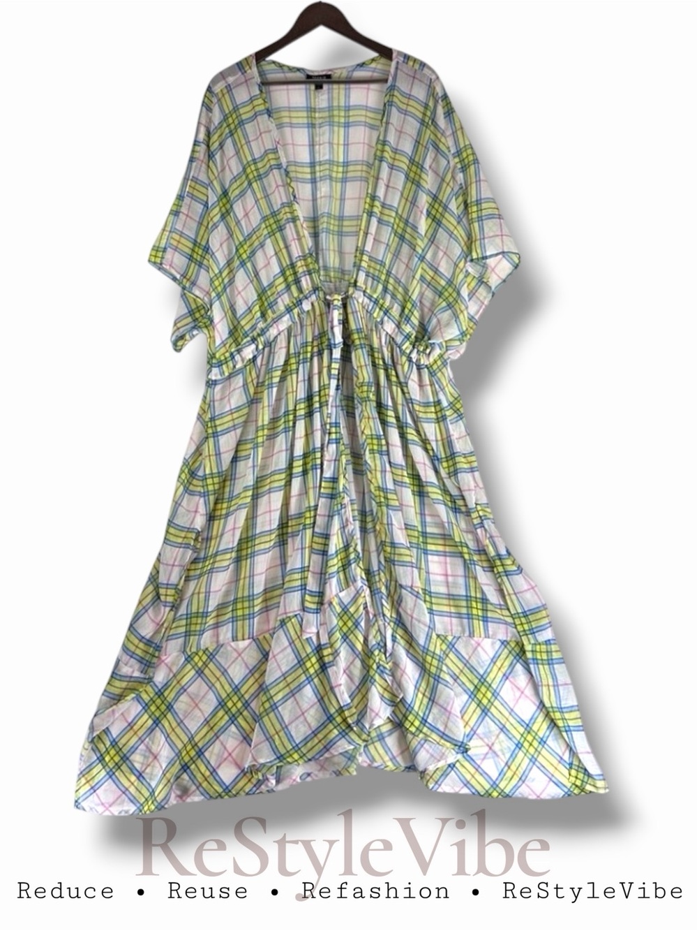 TORRID Women’s Size 4 4X 26-28 Kimono Topper Sheer Plaid Tie Front Longline Midi